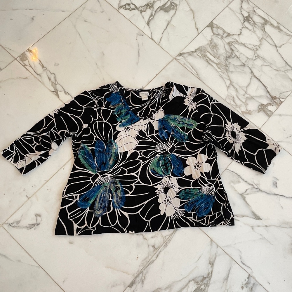 Tantrums Black & White 3/4 Sleeve Embellished Tee PRICED TO SELL